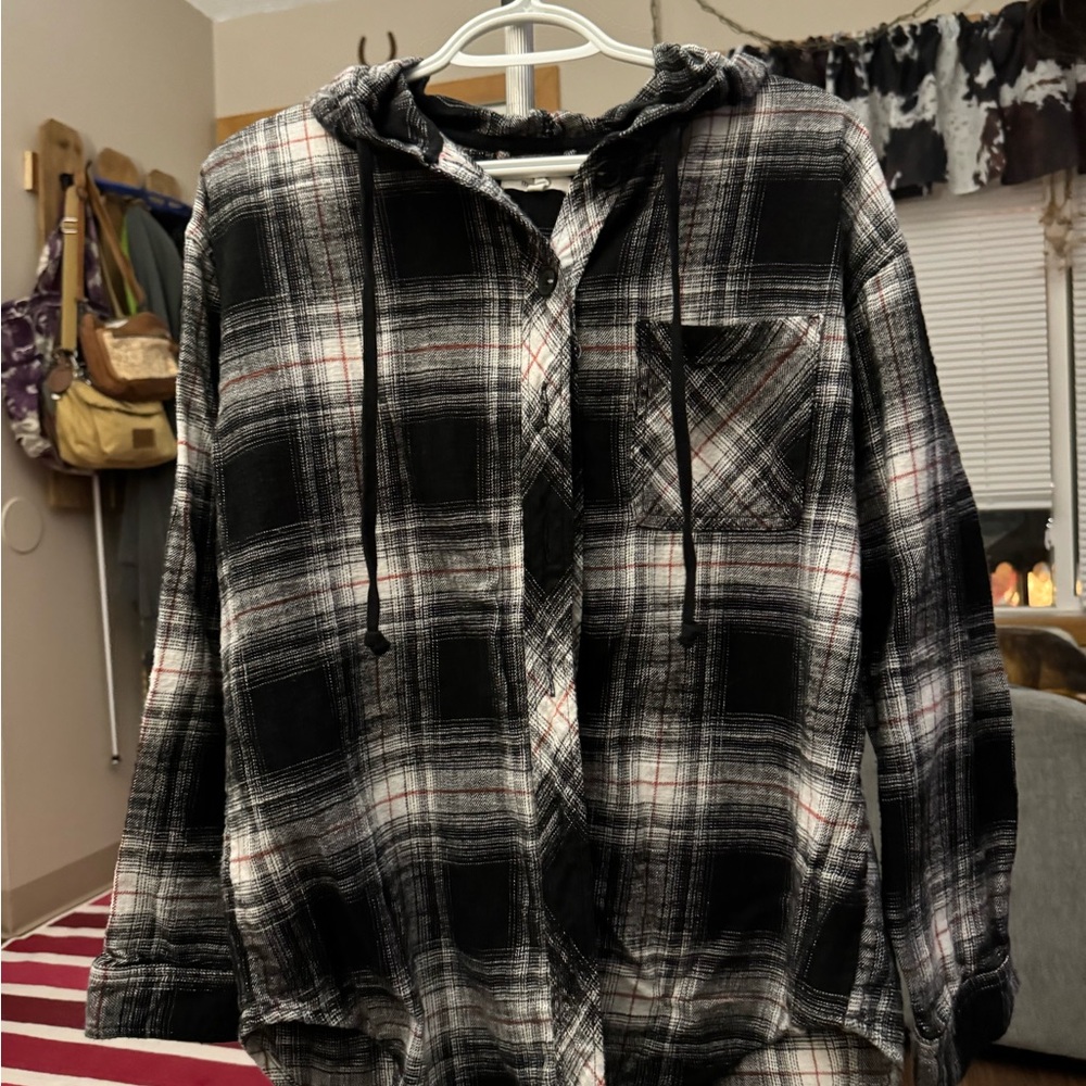 Maurices Black and White Plaid Blouse